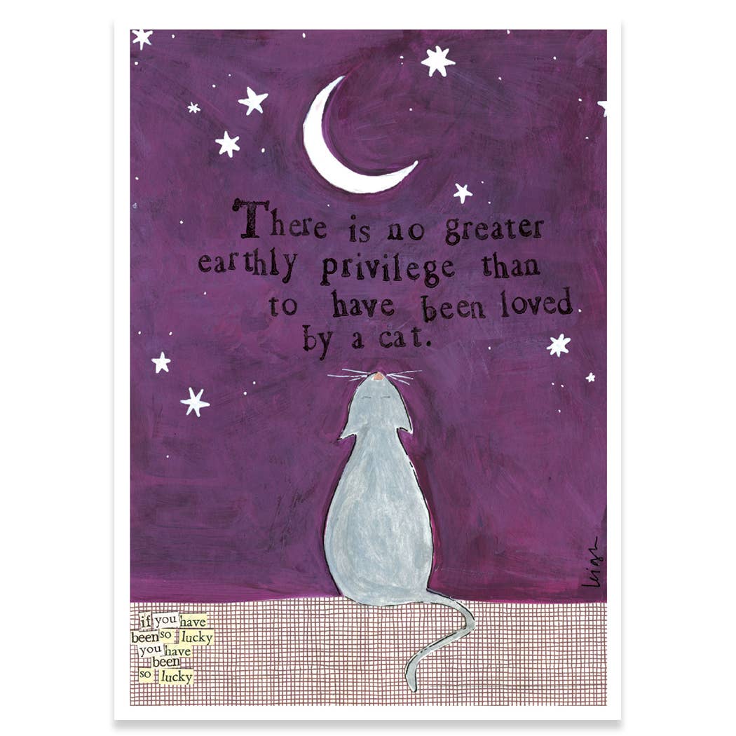 Curly Girl Designed Pet Sympathy Card with Cat and Moon - Loved By a Cat Message, Sold by Stationery Store