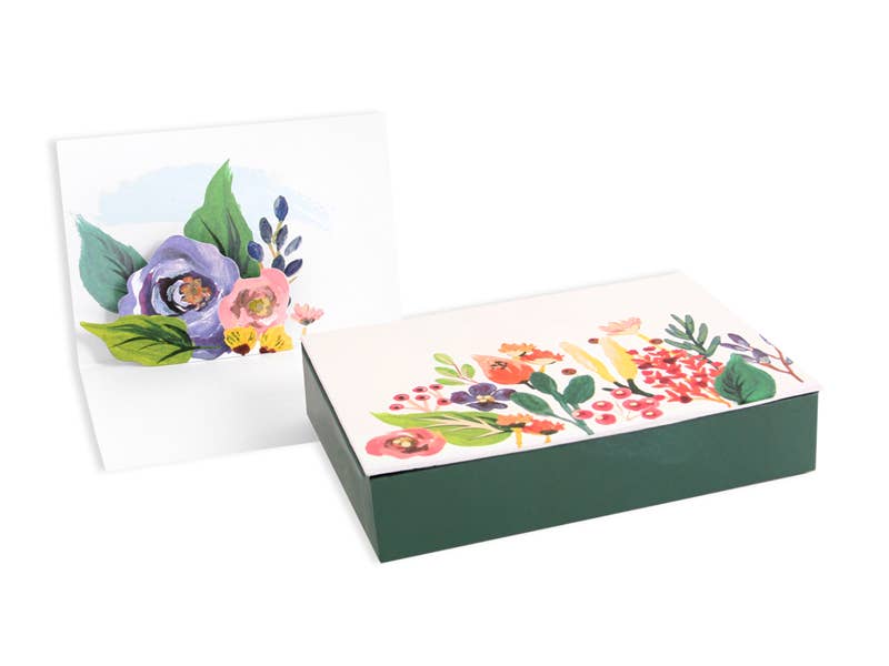 Floral Boxed Dimensional Notecard Set with Gold Foil, featuring die-cut edges. Available at your local stationery store.