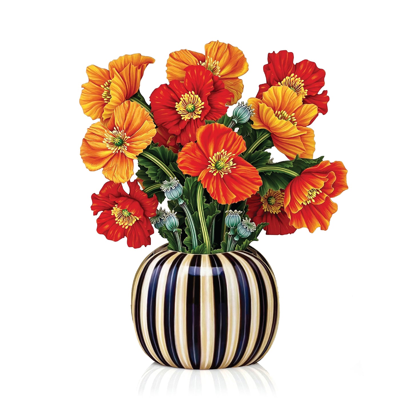 Mini French Poppies pop-up greeting card with vibrant tangerine and ruby hues from a stationery store, perfect for gifting.