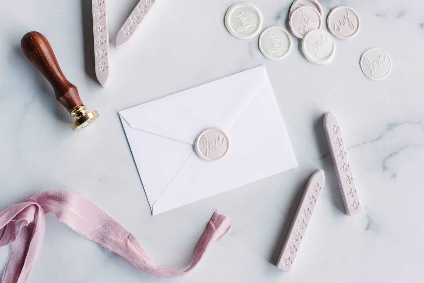 Love Wax Seal Stamp with rosewood handle and brass stamp, perfect for crafts. Unique to Modern Legacy Paper Company's stationery store.