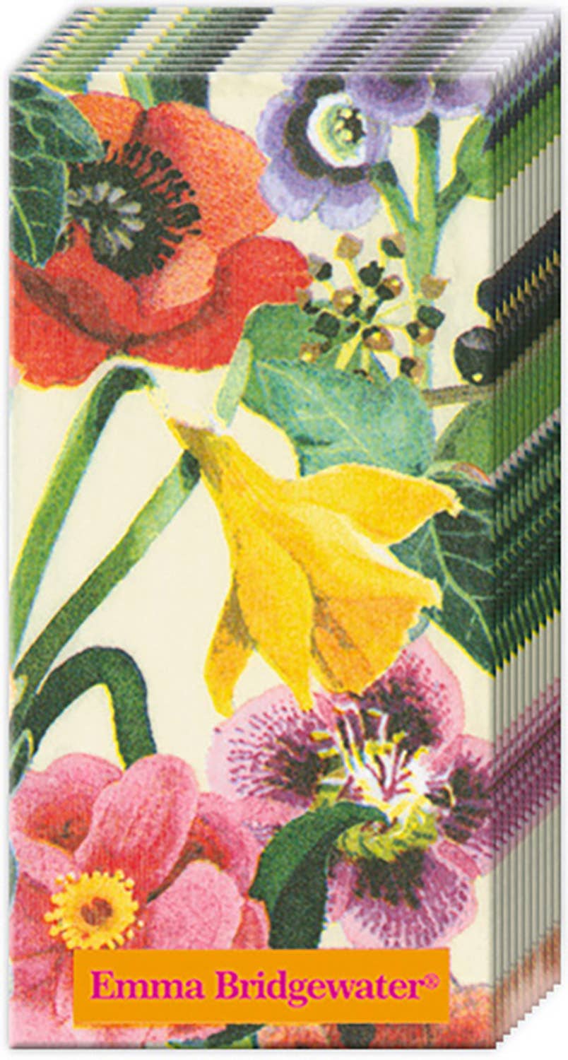 Pack of 10 pocket tissues featuring floral design by Emma Bridgewater, available at stationery store. 4 ply, 10 tissues per pack.