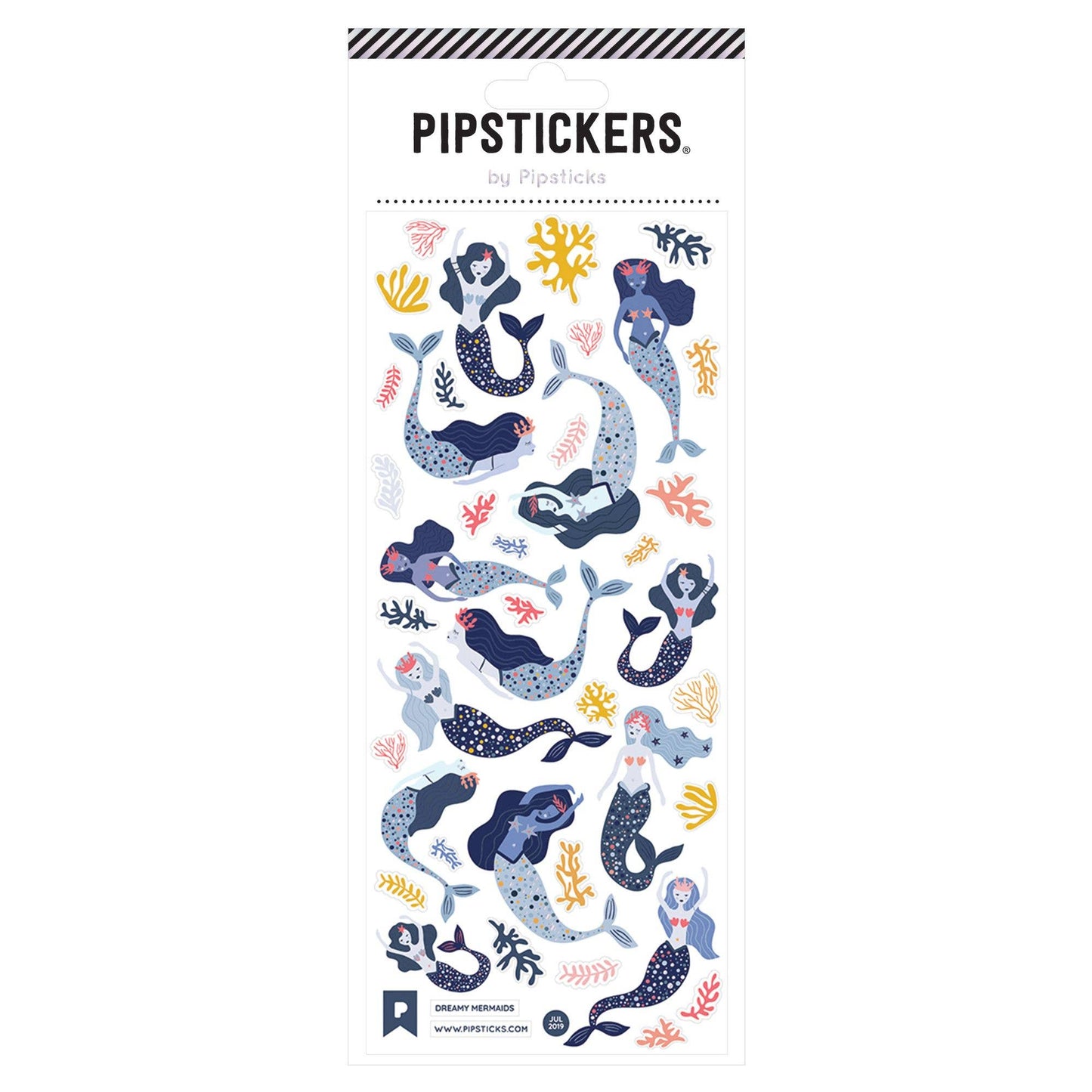 Dreamy Mermaids PipStickers with holographic silver accents on clear backing, perfect for stationery store enthusiasts and sticker gifts.