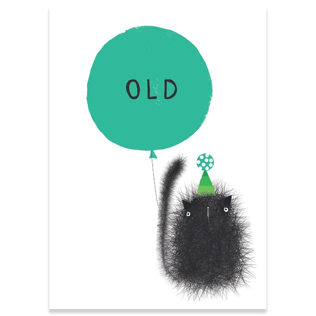 Old Carte Birthday Card by Cinnamon Aitch with cat and balloon, from stationery store.