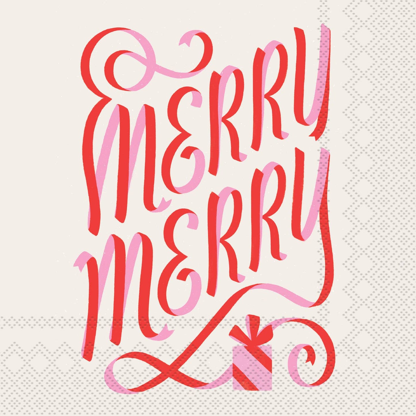 Paper cocktail napkins with "Merry Merry Christmas" design, 20 pack, available at stationery store. Made in Germany, 3-ply.