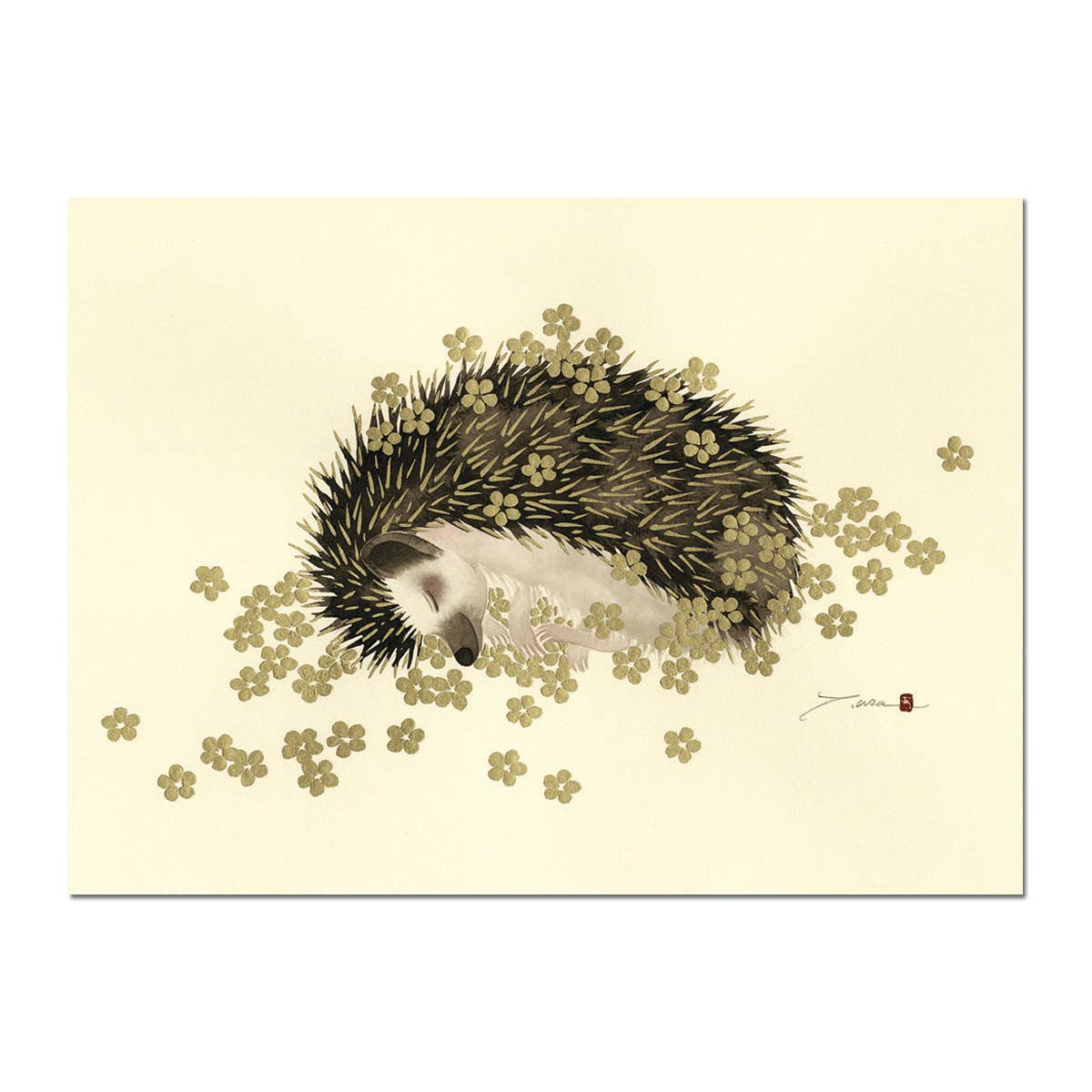 Shining Optimist Hedgehog Get Well Card with gold foil, designed by Tadashi Ura, available at stationery store.
