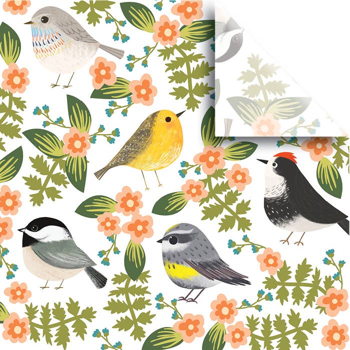 Birdie Tissue - Printed by Jillson & Roberts featuring colorful bird designs, eco-friendly gift wrap available at stationery stores.