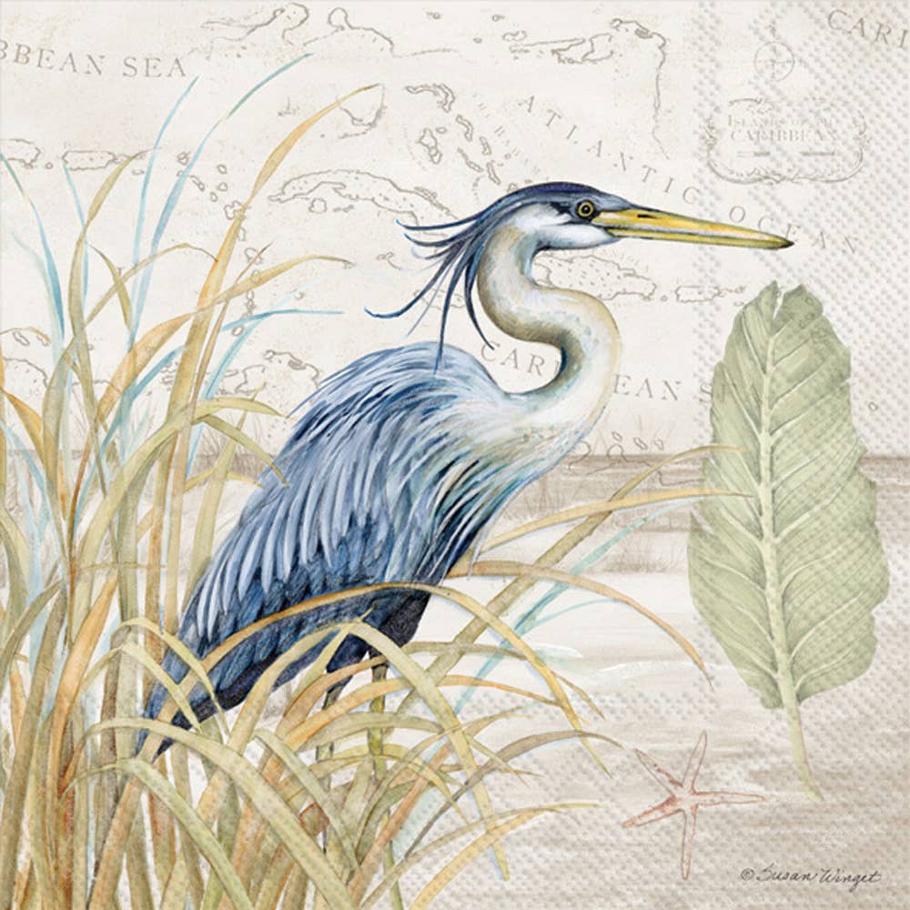 Paper Cocktail Napkins Pk Of 20 Blue Heron On Grass-Coastal