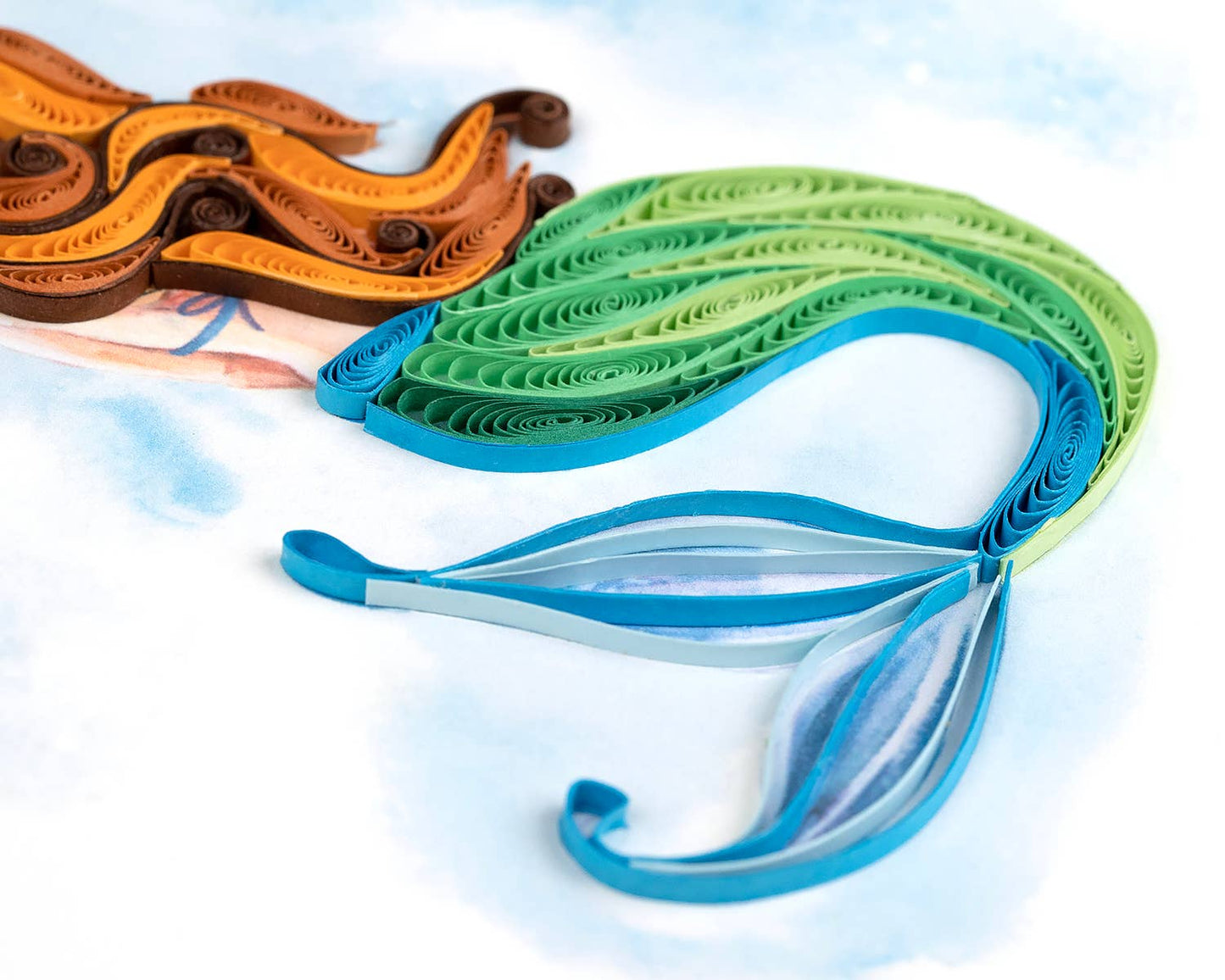 Handmade quilled mermaid card, 2023 edition, perfect for ocean lovers available at a stationery store.