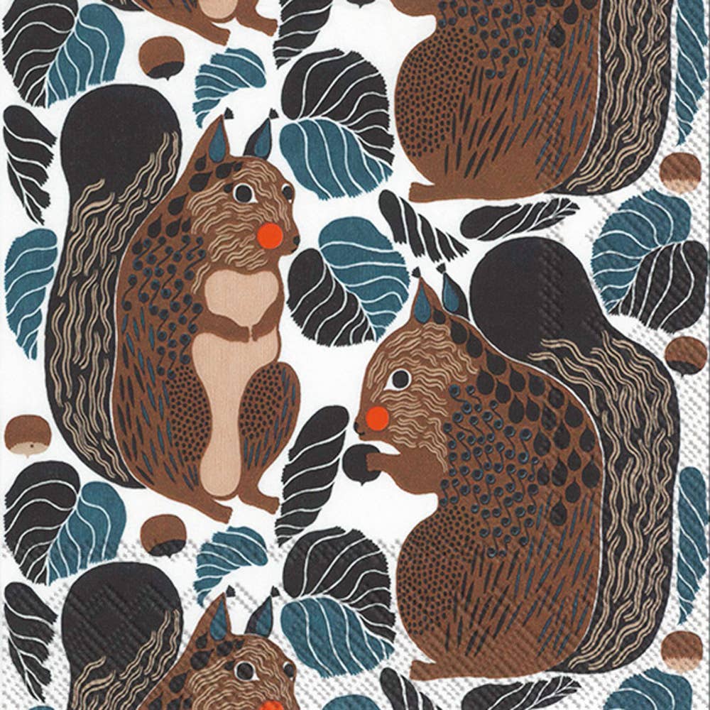 Autumn-themed Marimekko Paper Lunch Napkin with squirrel design, perfect for fall events. 20 count, available at stationery store.