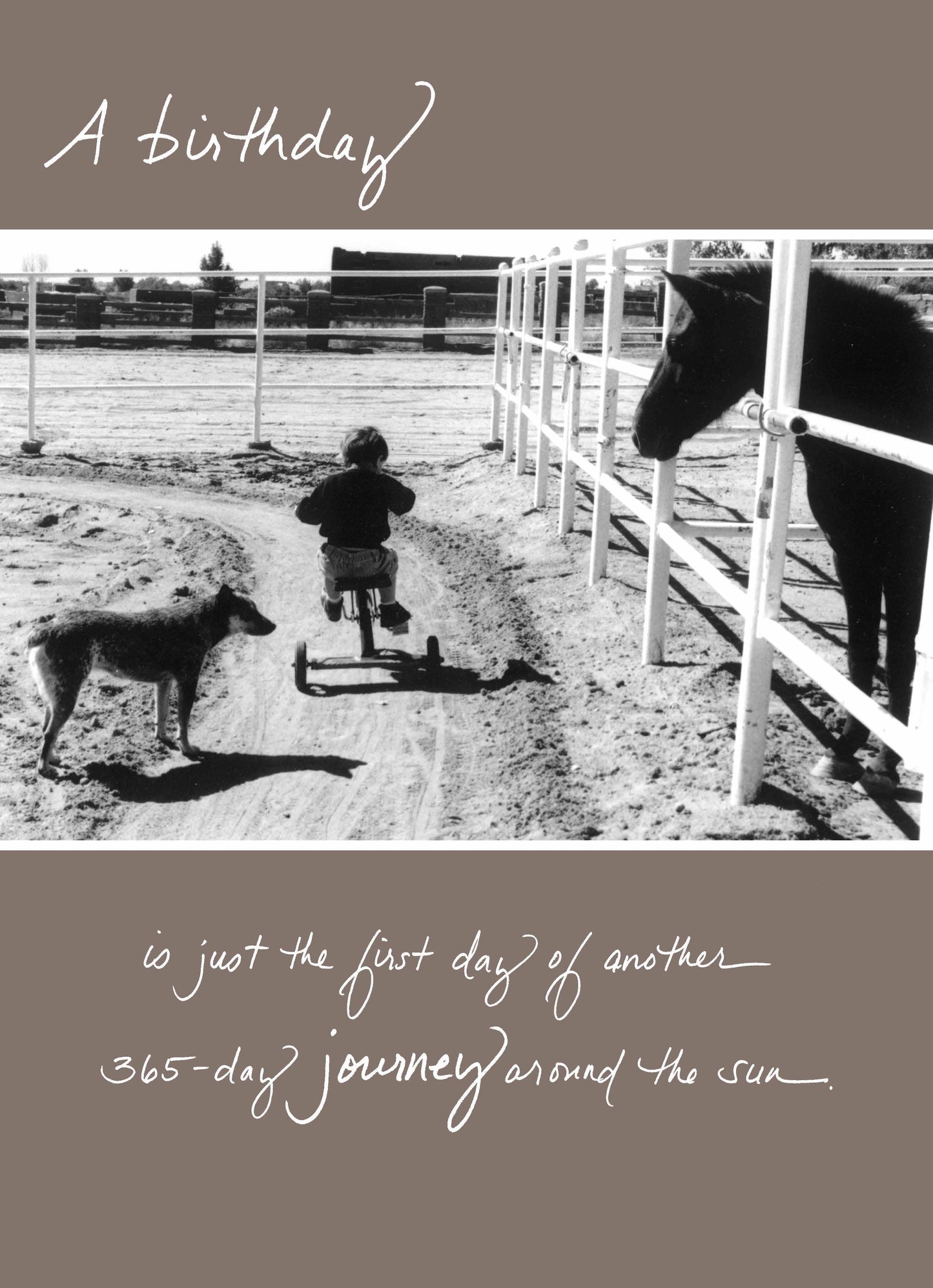 286b Birthday Card featuring a child, a dog, and a horse, with inspirational quote about the journey of life - Stationery store product