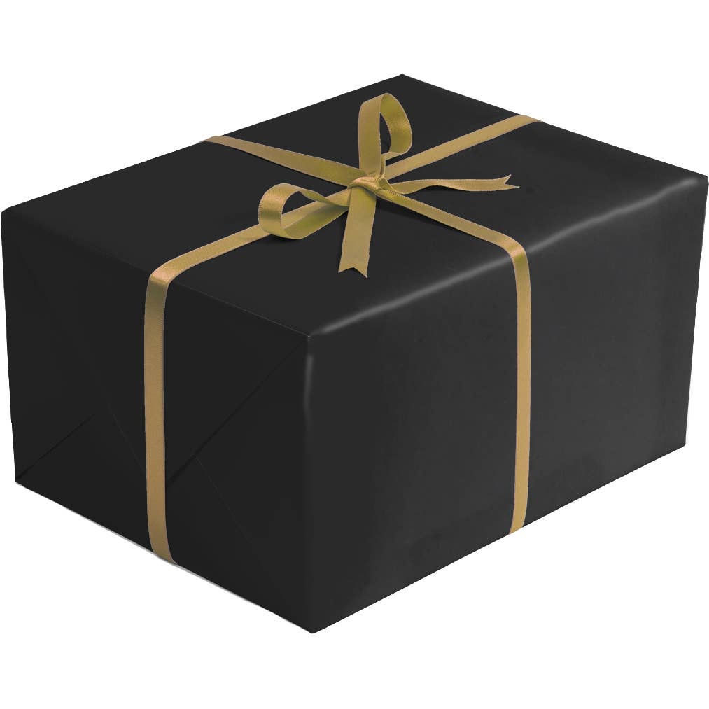 Black and gold gift box wrapped in Jillson & Roberts kraft paper, ideal for any occasion, available at stationery stores.