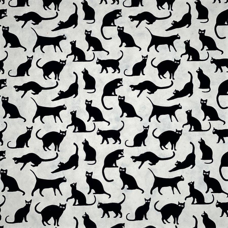 Black cat design on cream eco-friendly paper, 20x30, from Giftsland. Ideal for stationery stores. Made from Nepal's Lokta plant.