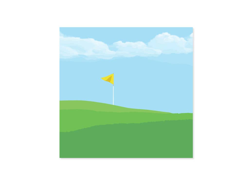 Pop-up card with golf course design and yellow flag, perfect for stationery store gifts. Tee-rrific! card for special occasions.