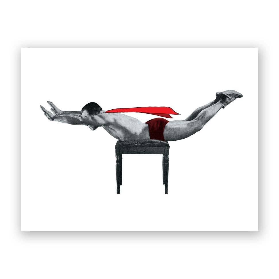 Superman Birthday Greeting Card with vintage illustration of a flying pose, hero theme, from Los Angeles stationery store, 5.5 x 4.25 inches.
