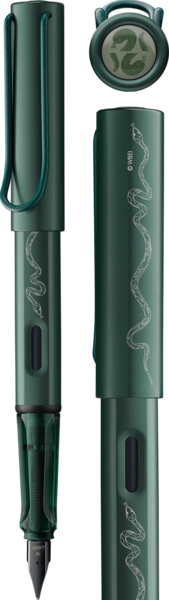 Lamy Fountain Pen Harry Potter Edition in green with Slytherin design, perfect for stationery enthusiasts. Available at stationery store.