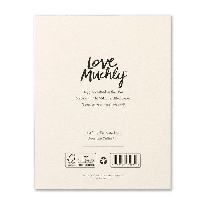Love Muchly Sympathy card back with eco-friendly details, perfect for stationery store collection.