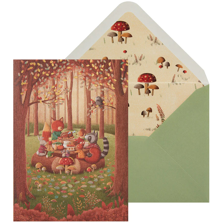 Critter Dinner in Woods - Thanksgiving Greeting Card