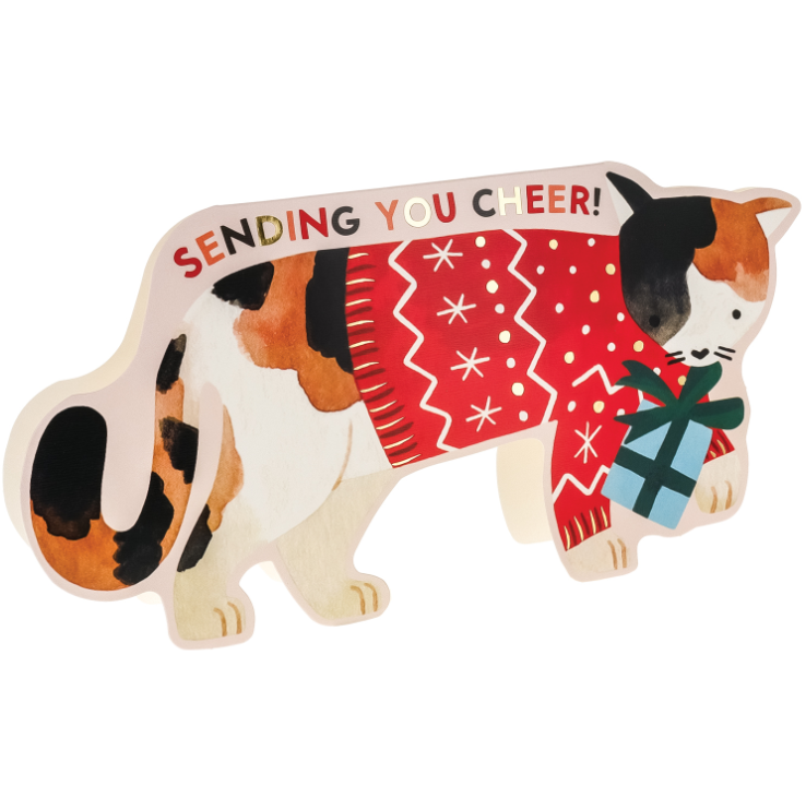 Holiday Cats Christmas Card with festive sweater design from stationery store.