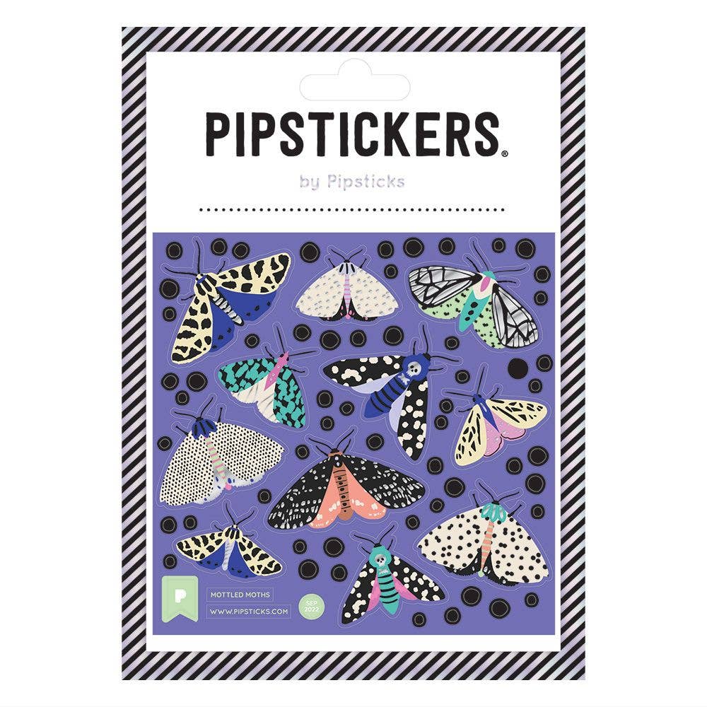 Mottled Moths PipStickers with silver glitter accents on a 4x4 inch sheet, available at your favorite stationery store.
