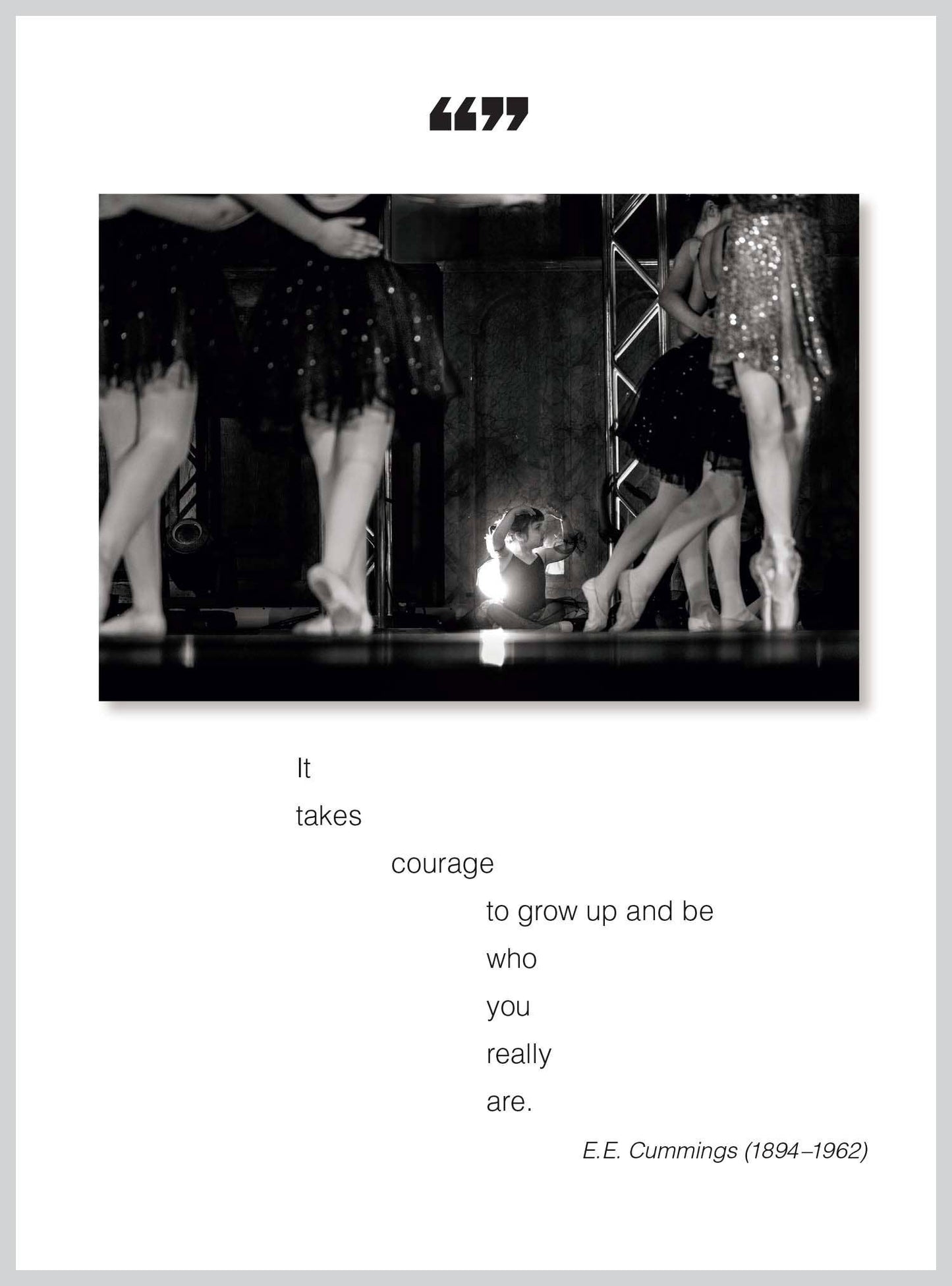 "It takes courage Birthday All Occasion Greeting Card front design with dancers and E.E. Cummings quote, available at stationery store."