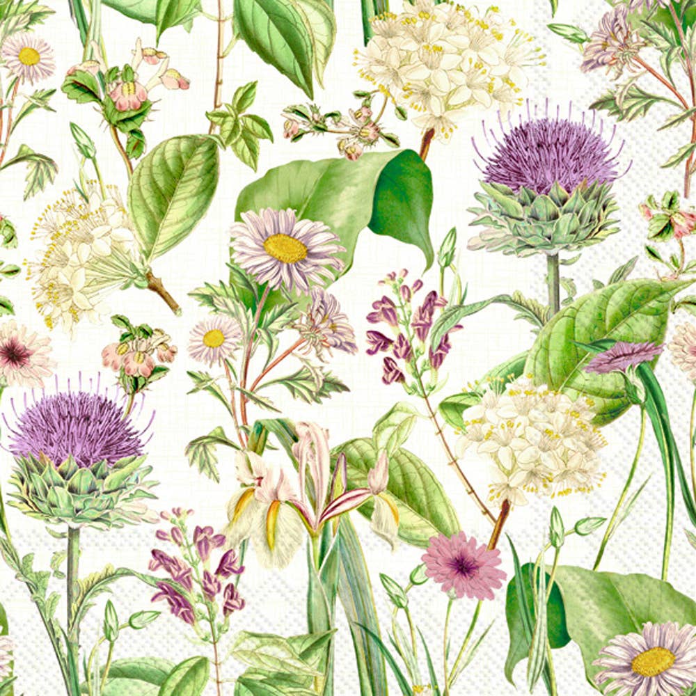 Paper Cocktail Napkins Wildflower Cream Pack of 20 from Stationery Store, Decorative Floral Design, 3-ply, 5x5 in., Made in Germany