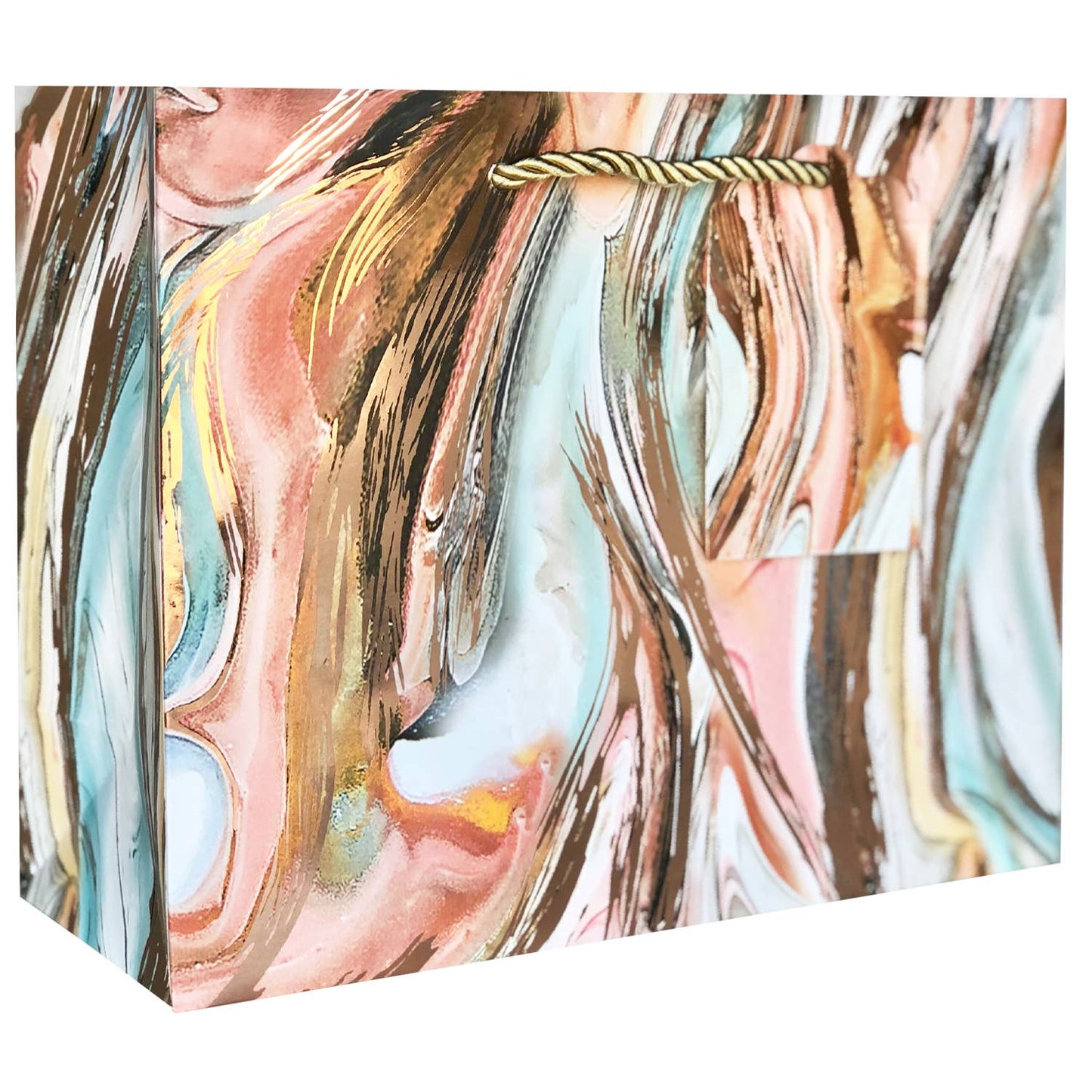 Marbleized Magic Bronze Medium Tote from stationery store, eco-friendly 100% recycled paper, soy-based ink, UV varnish finish, 10x8x4 inches.