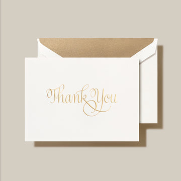 Hand Engraved Calligraphic Thank You Note on Pearl White Paper with Envelope, Available at Stationery Store