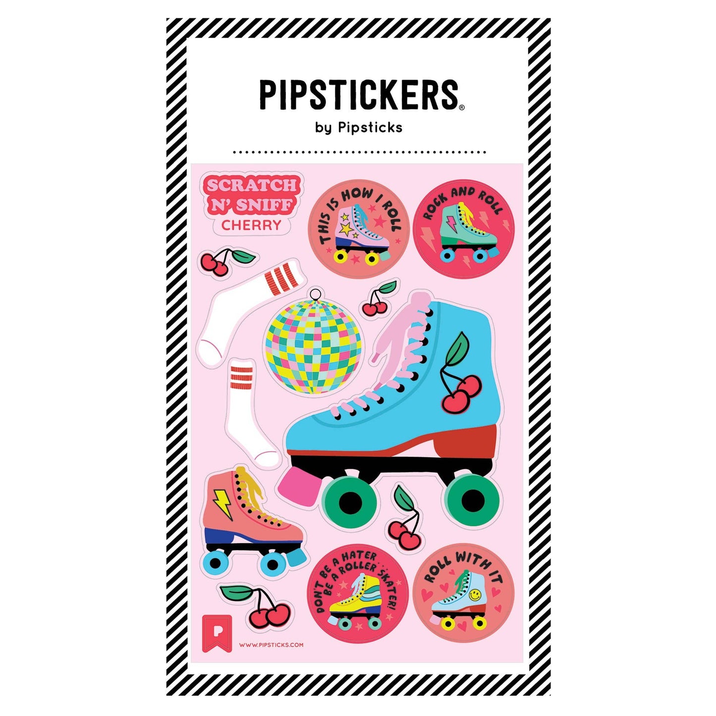 Roll With It Scratch 'N Sniff Stickers - Cherry scented roller skate designs by PipStickers, perfect for stationery store gifts.