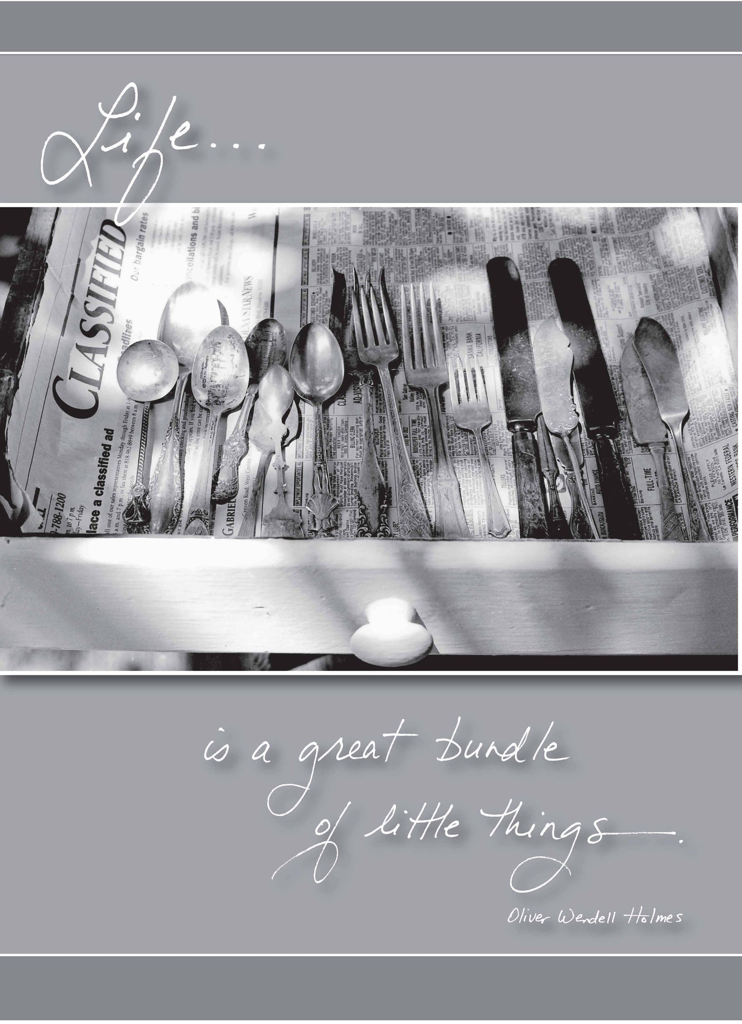 Alt Tag: Elegant stationery card with quote 'Life is a great bundle of little things' by Oliver Wendell Holmes, available at stationery store.