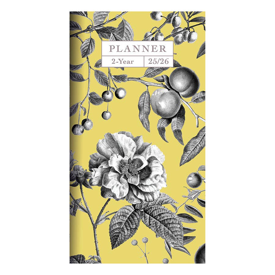 2025-2026 Yellow Botanical Small Monthly Pocket Planner with floral cover from stationery store