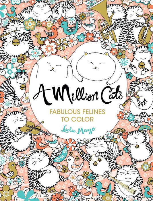 A Million Cats Coloring Book cover featuring playful cats and musical instruments, perfect for stationery store shoppers.