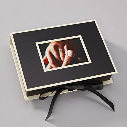 Heritage Line small photograph box with photo window and ribbon, ideal for storing photos or small objects from stationery store.