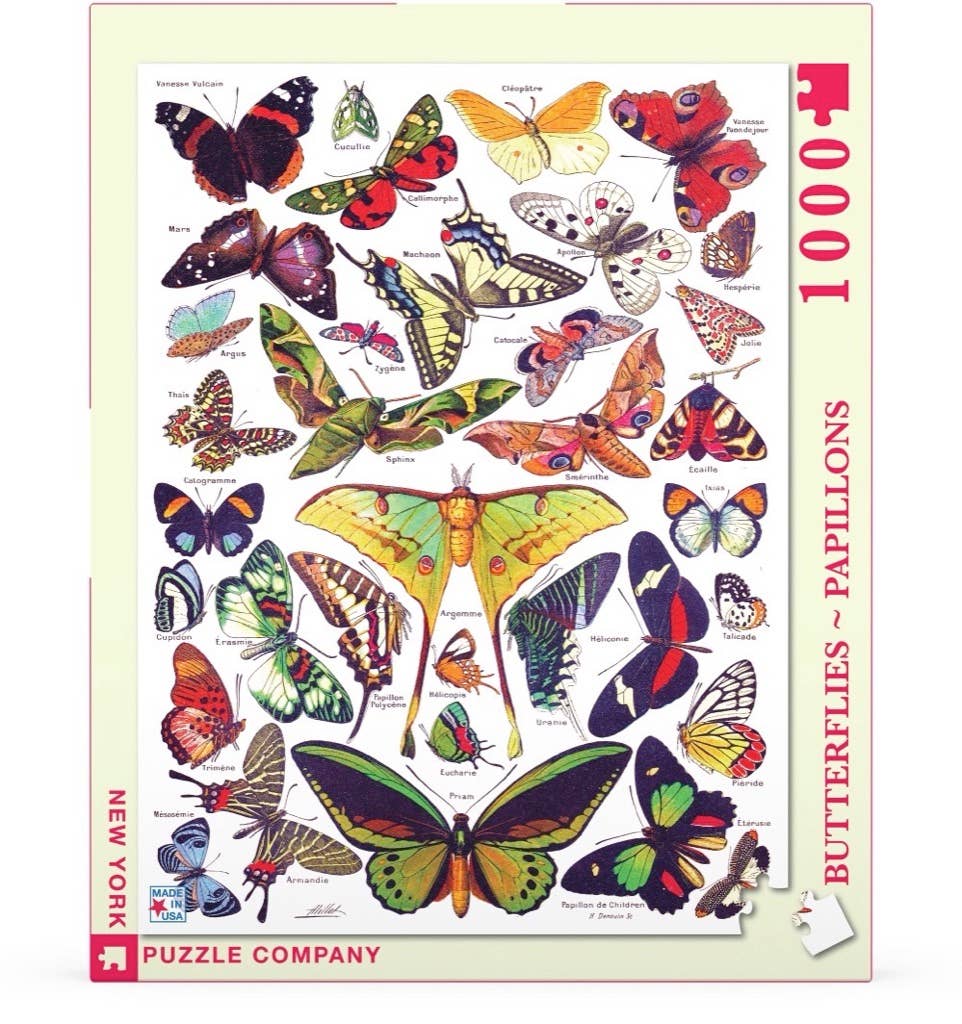 Butterflies ~ Papillons 1000 Piece Jigsaw Puzzle with Adolphe Philippe Milot illustration, available at stationery store.