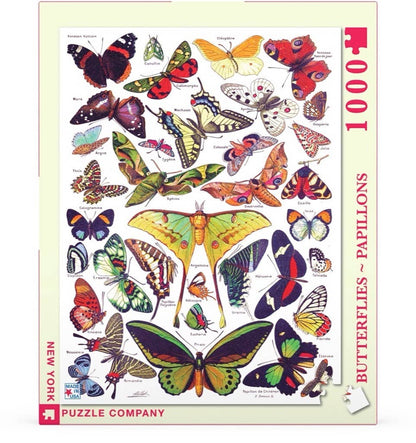 Butterflies ~ Papillons 1000 Piece Jigsaw Puzzle with Adolphe Philippe Milot illustration, available at stationery store.