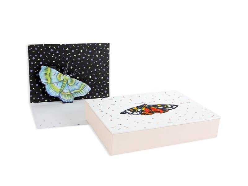 Wings Boxed Dimensional Pop-Up Card Set with Gold Foil, featuring butterfly designs, available at stationery store.