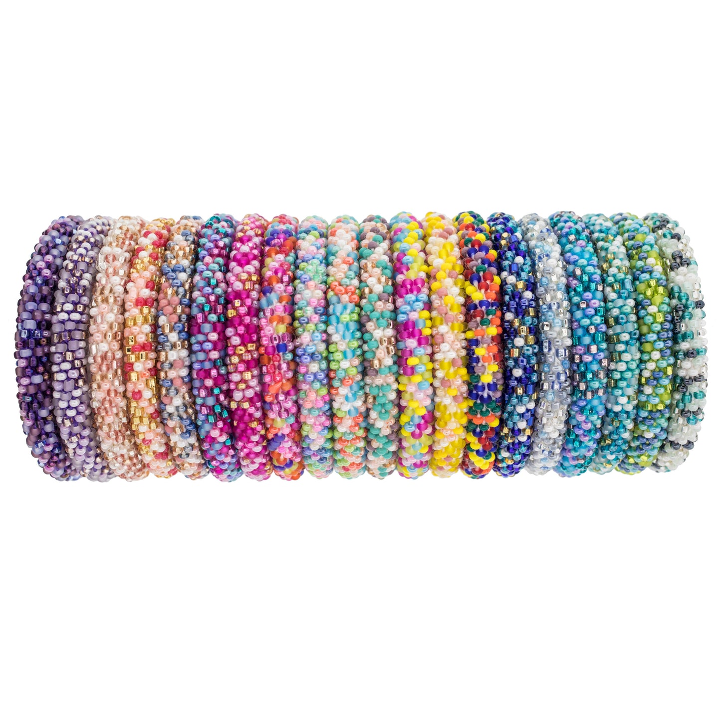 Colorful Rollies® for Kids, speckled roll-on bracelets in blues, purples, reds, and yellows, available at Stationery store.