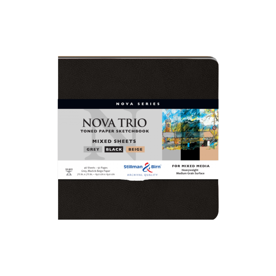 Stillman & Birn Mixed Media Art Journal NOVA Series TRIO in Black, Grey & Beige for wet and dry media from stationery store