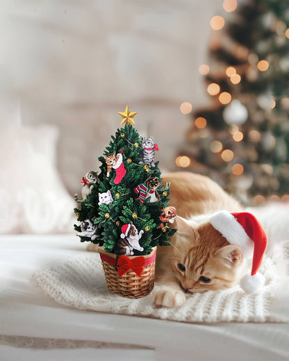 Mini Meowy Christmas Tree Pop-up Greeting Card with festive cats, perfect for gifting, available at your local stationery store.