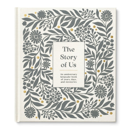 Book cover of 'The Story Of Us' from a stationery store, featuring floral design. A high-quality, unique keepsake collection addition.