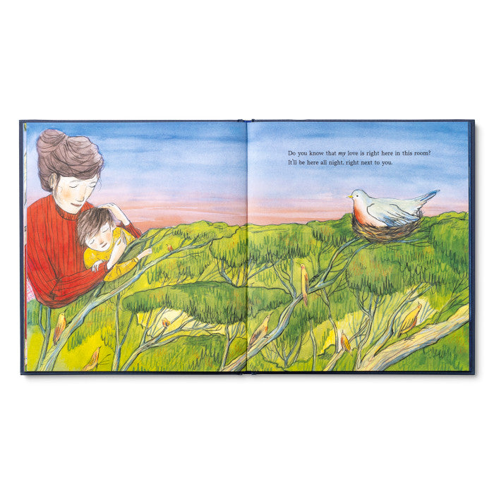 Illustration from 'One More Book Before Bed' showcasing a mother and child in nature, available at our stationery store.