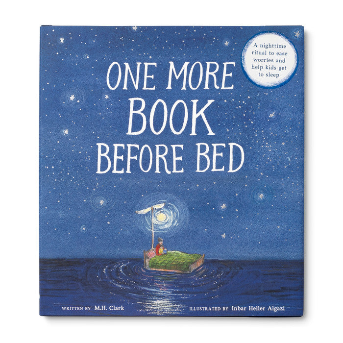 Cover of "One More Book Before Bed" by M.H. Clark, available at our stationery store, featuring a dreamy illustration and starry night sky.