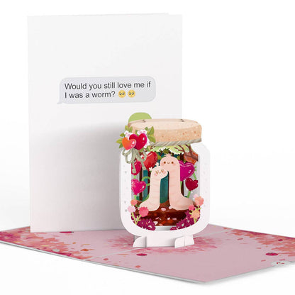 "If I Was A Worm Love 5''x7'' Pop-Up Card with 3D design, perfect for Valentine's Day from a stationery store."