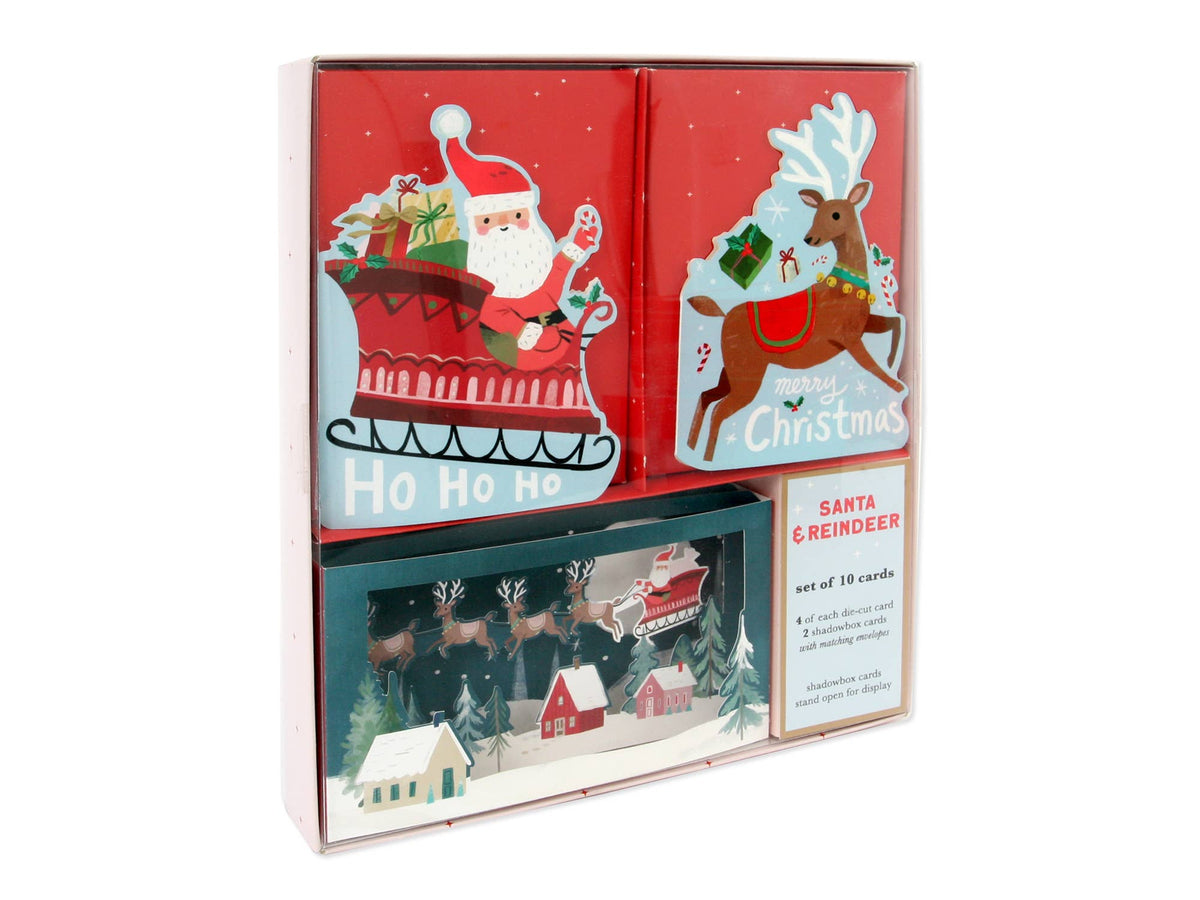 Santa and Reindeer Die-cut Shadow Box  Holiday Boxed Cards