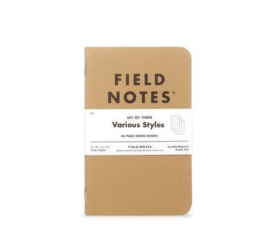 Original Kraft 3-Packs memo books, 48 pages each, from stationery store. Saddle-stitched notebooks in three variations.