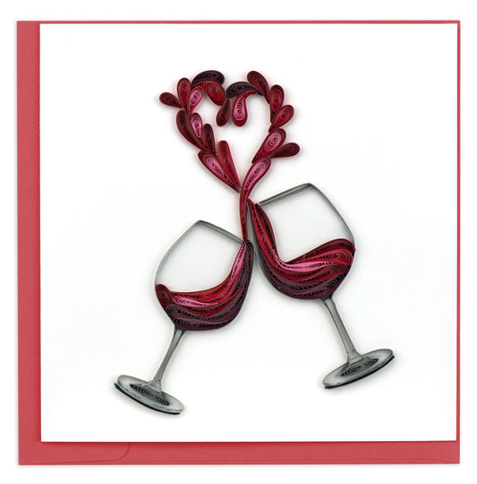 A Toast to Love Quilled Greeting Card with wine glasses forming a heart, perfect for expressing "I love you" from a stationery store.