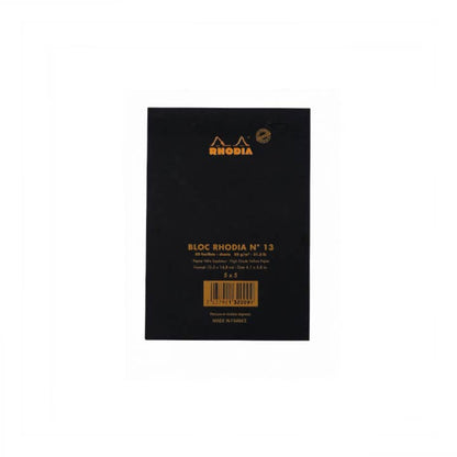 Rhodia Classic Notepad 4 x 6 with black cover, 80g French-milled paper. Ideal for stationery store. 80 sheets, micro-perforated, made in France.