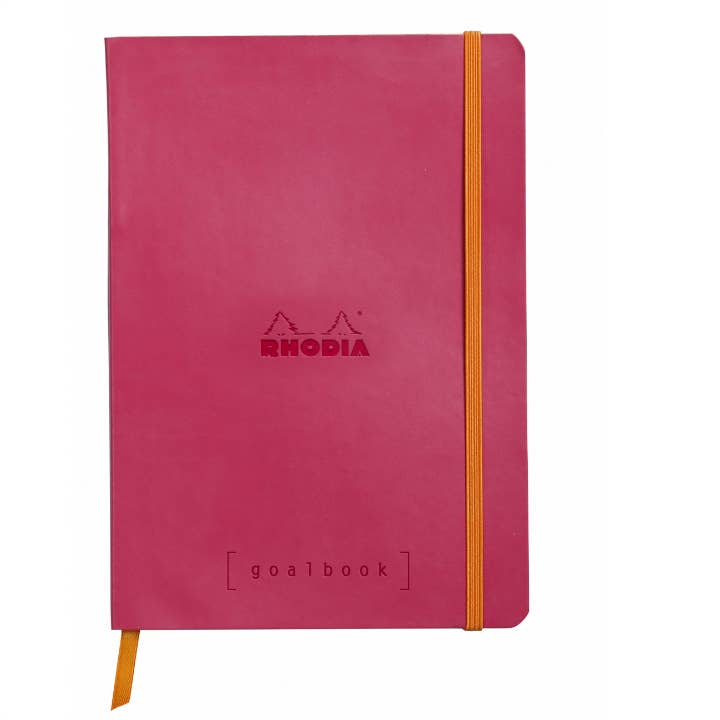 Rhodia Softcover Goalbook Bullet Journal 6x8 with pink cover and orange strap for bullet journaling, available at stationery store.