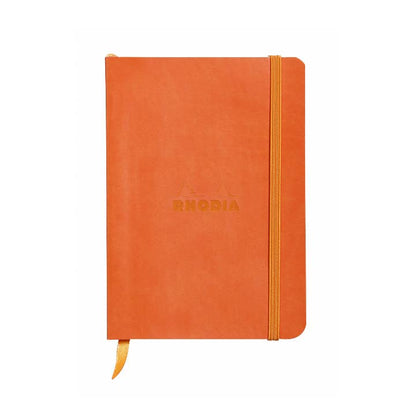 Rhodiarama Softcover Journal A5 6x8.25, orange cover, stationery store, vegan leather, great for fountain pen, inner pocket, elastic closure.