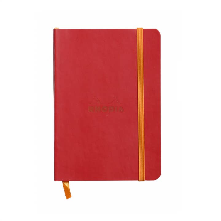 Rhodiarama Softcover Journal A5 6x8.25 inches with vegan leather cover, elastic closure, ribbon marker, available at stationery store.