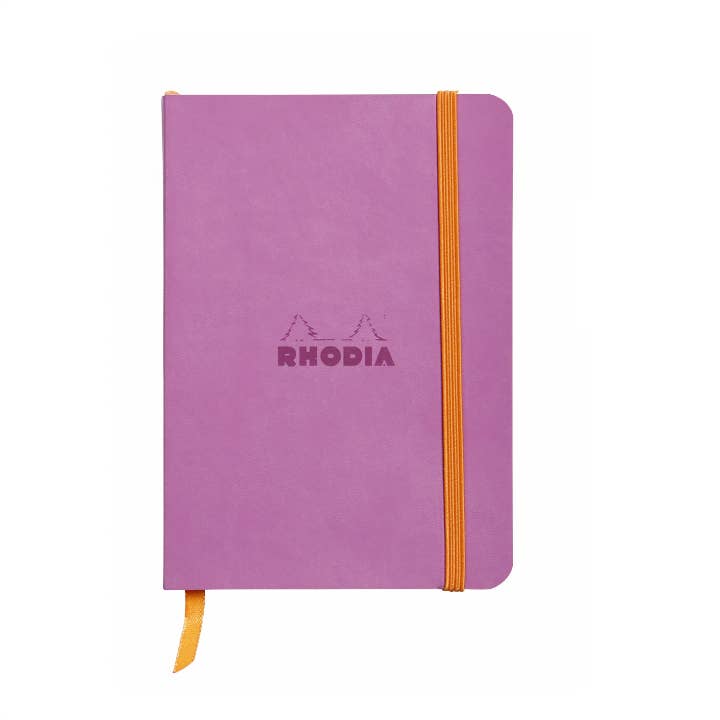 Rhodiarama Softcover Journal A5 in pink with elastic closure and ribbon bookmark. 144 pages of ivory French-milled paper. Available at stationery stores.